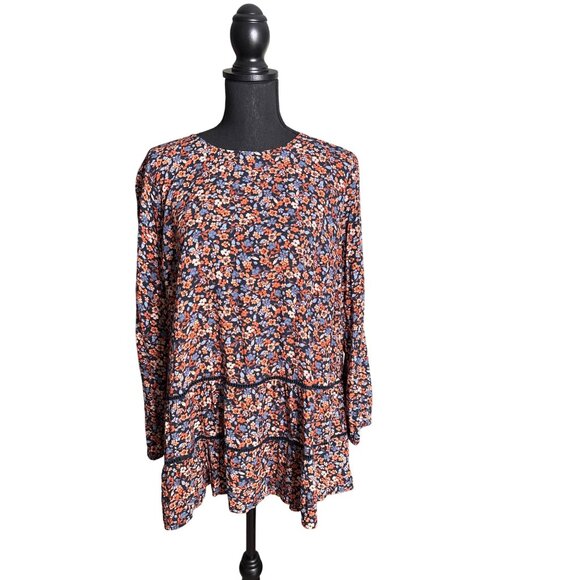 J. Jill Women's Bohemian Babydoll Black Multi Allover Floral Size L - Picture 1 of 9